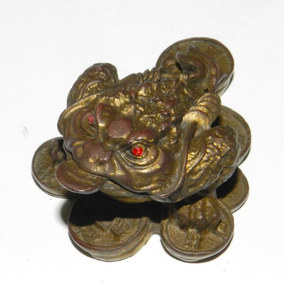 Old Chinese Solid Bronze Money Coin Statue Red-Eyed Frog - Picture 6 of 10